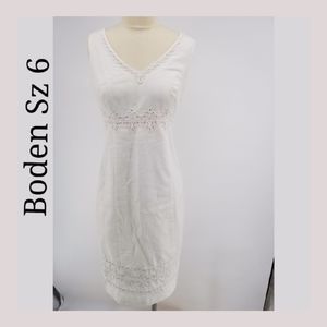 Boden White Cotton sheath dress embroidered Sz 6
